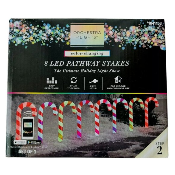 Gemmy Orchestra of Lights 8 Candy Cane Christmas Pathway Markers Color Changing - Picture 1 of 9